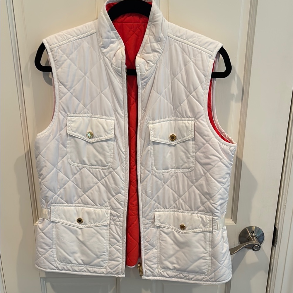 Lauren Ralph Lauren White Quilted Vest with Red Lining